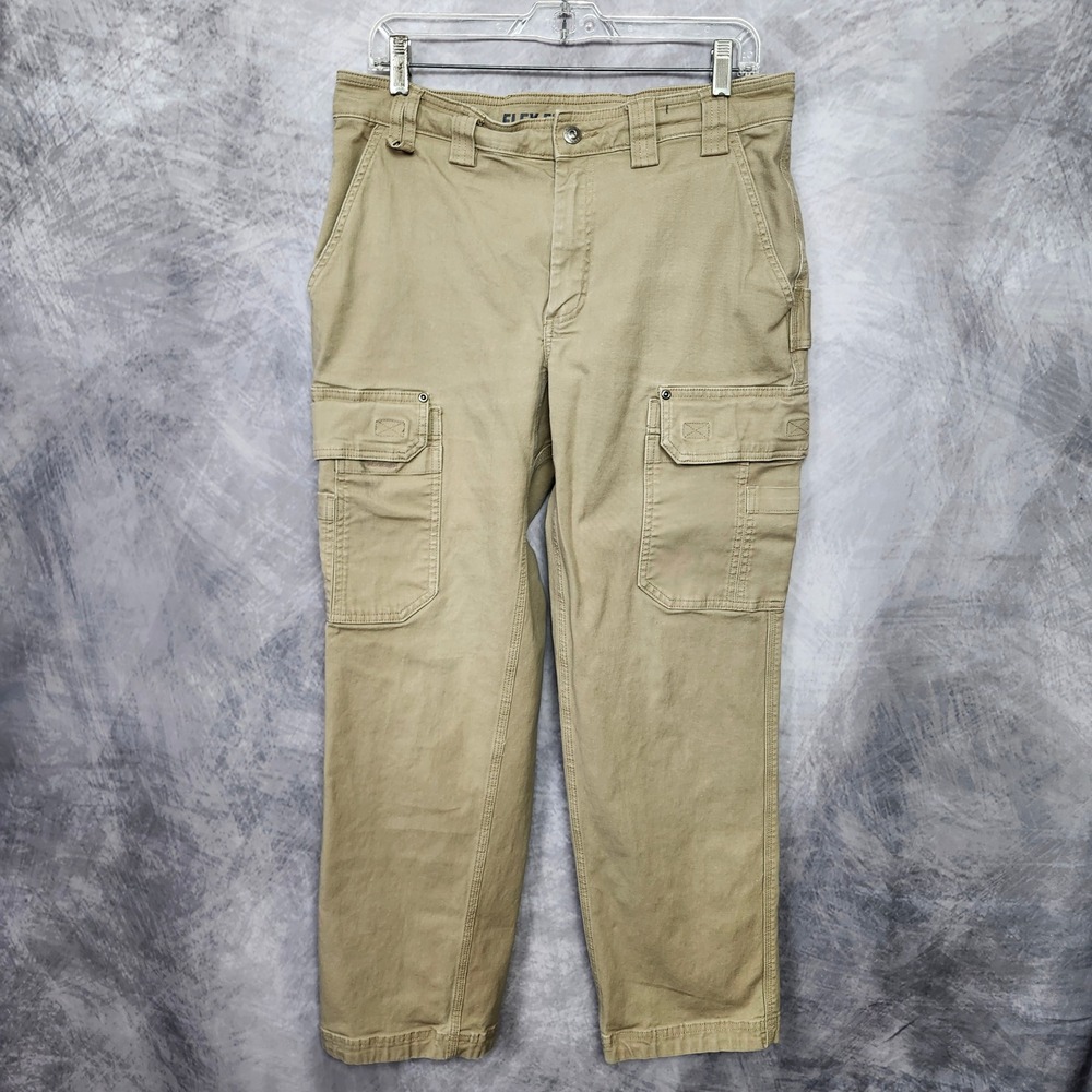 Duluth Trading Co Flex Fire Hose Cargo Work Pants Mens 34x32 Tan Khaki 53704
